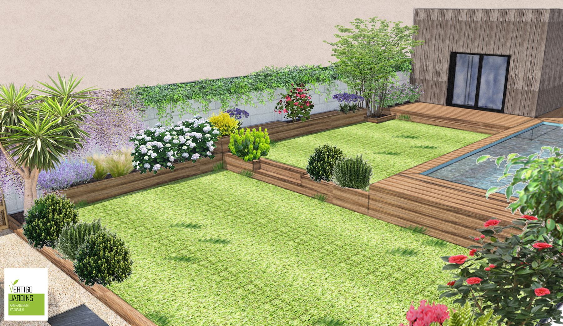 jardin en perspective réalisée avec un logiciel 3d
