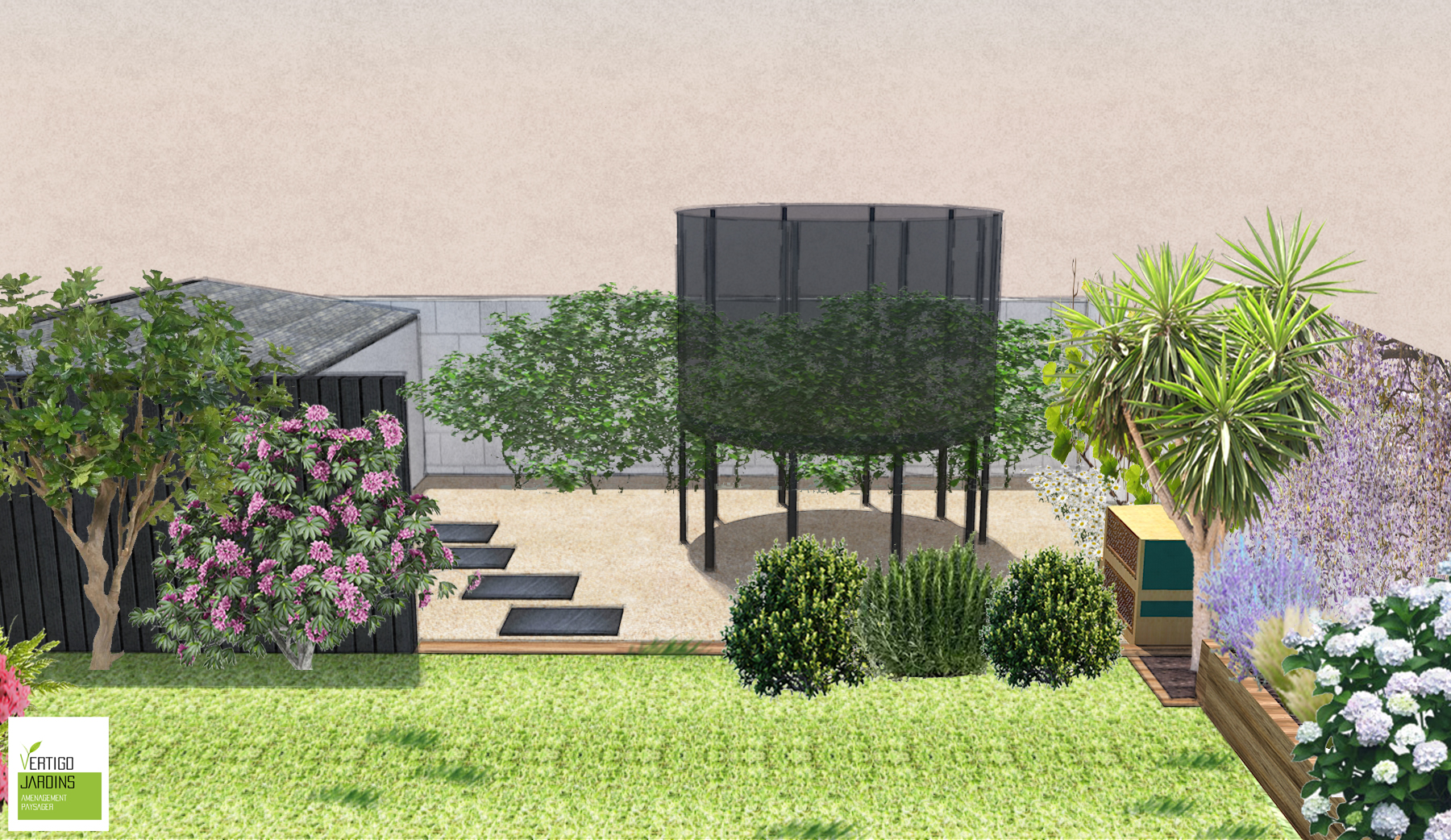 jardin en perspective réalisée avec un logiciel 3d